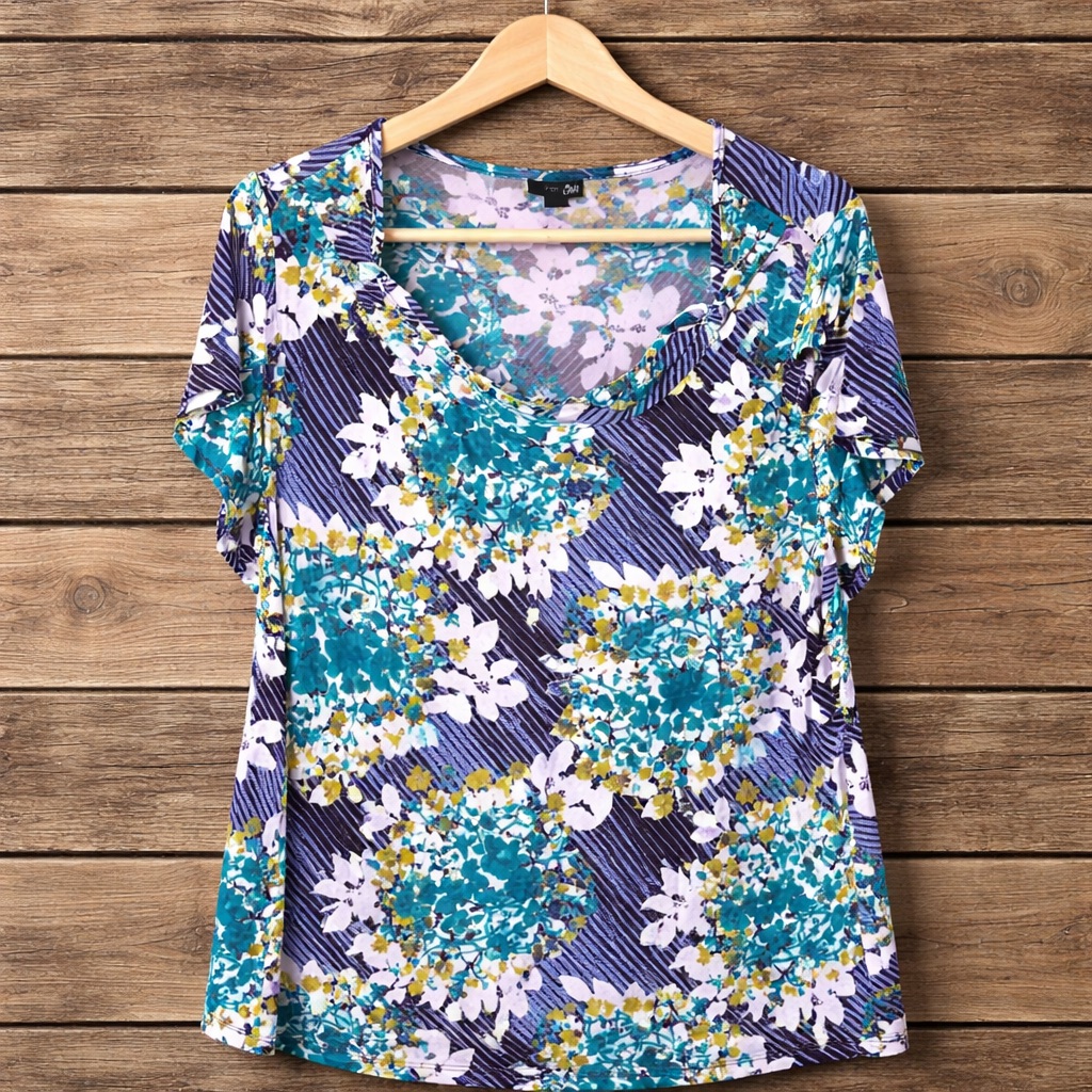 East 5th Floral Print 1x Polyester Spandex Blouse